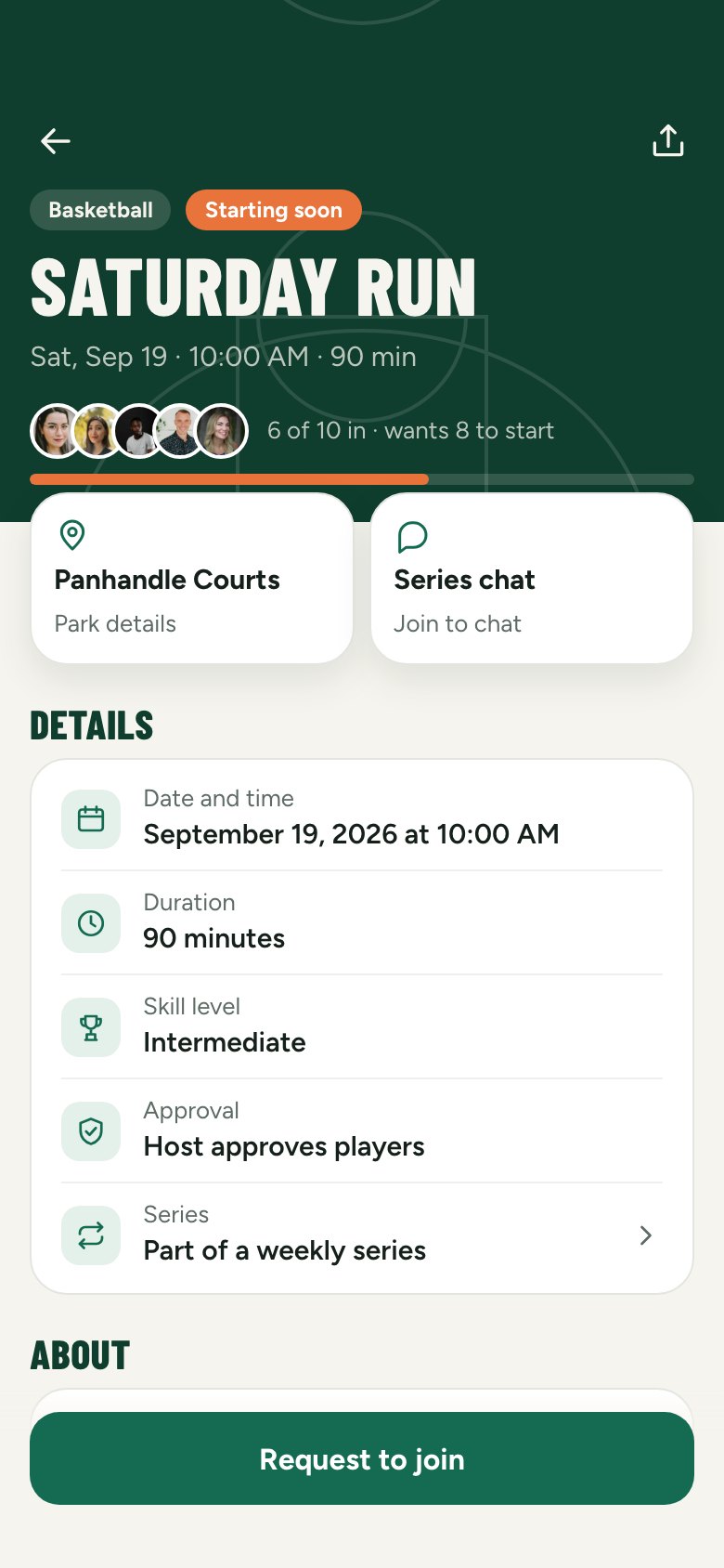 A game page with spots and details