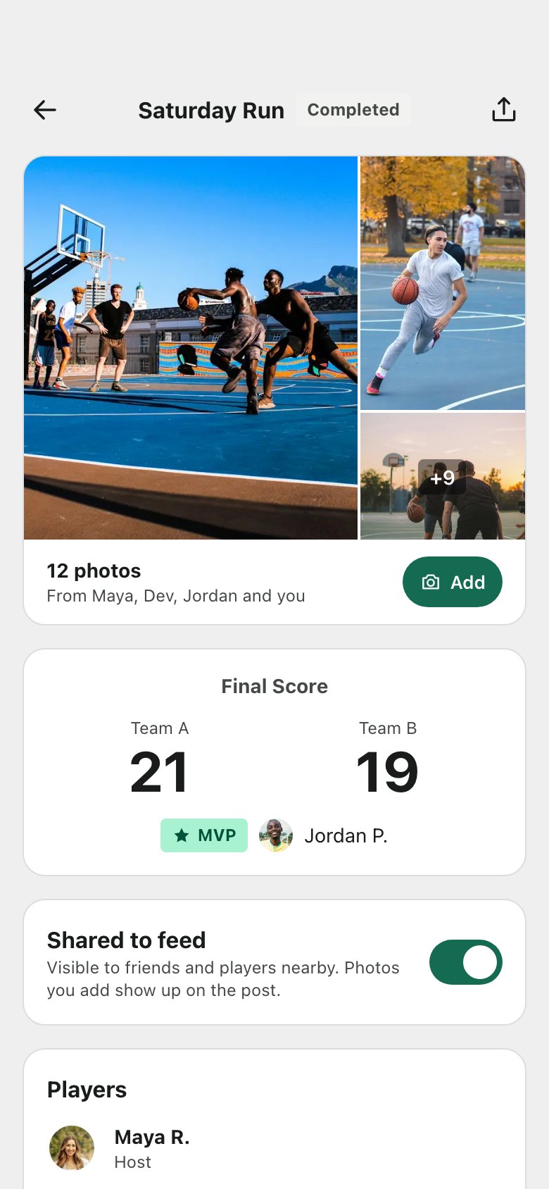 Game recap with photos and final score