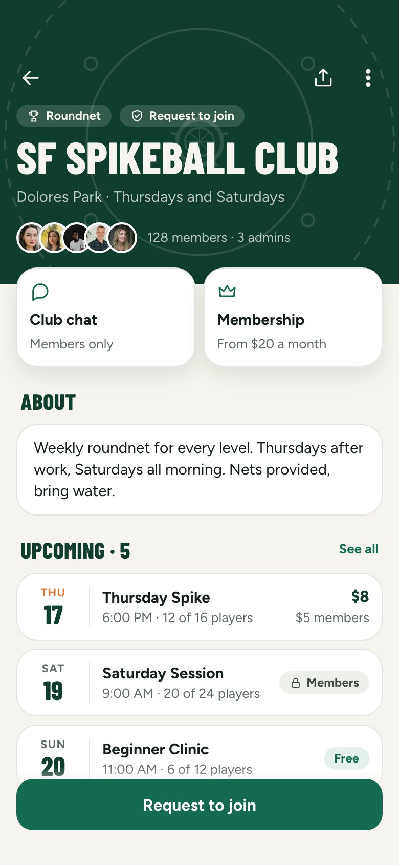 A club page