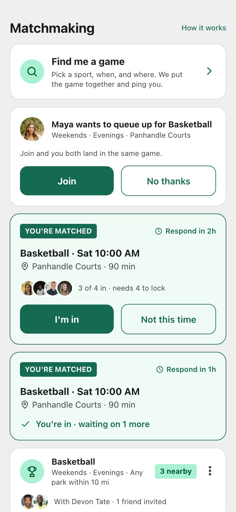 Match proposals ready to accept