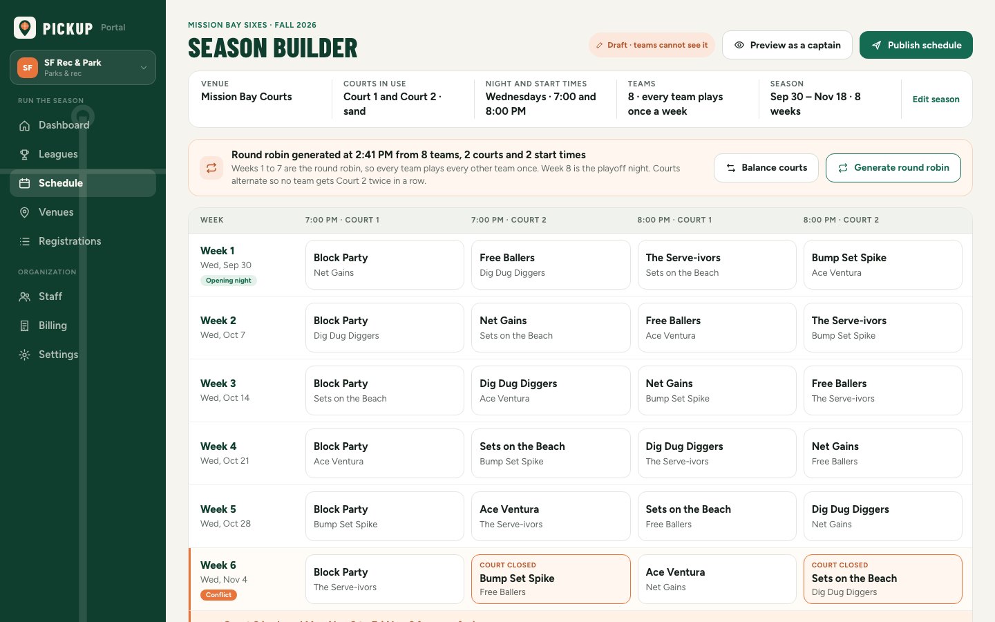 A full schedule in one click